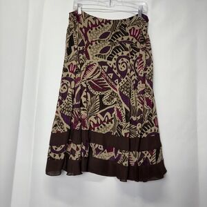Y2K East 5th Brown Beige Purple‎ Abstract Print Midi Skirt Womens Size 12